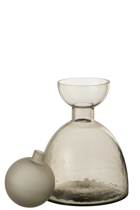 Vase Bottle+Cap Yara Glass Greige Small