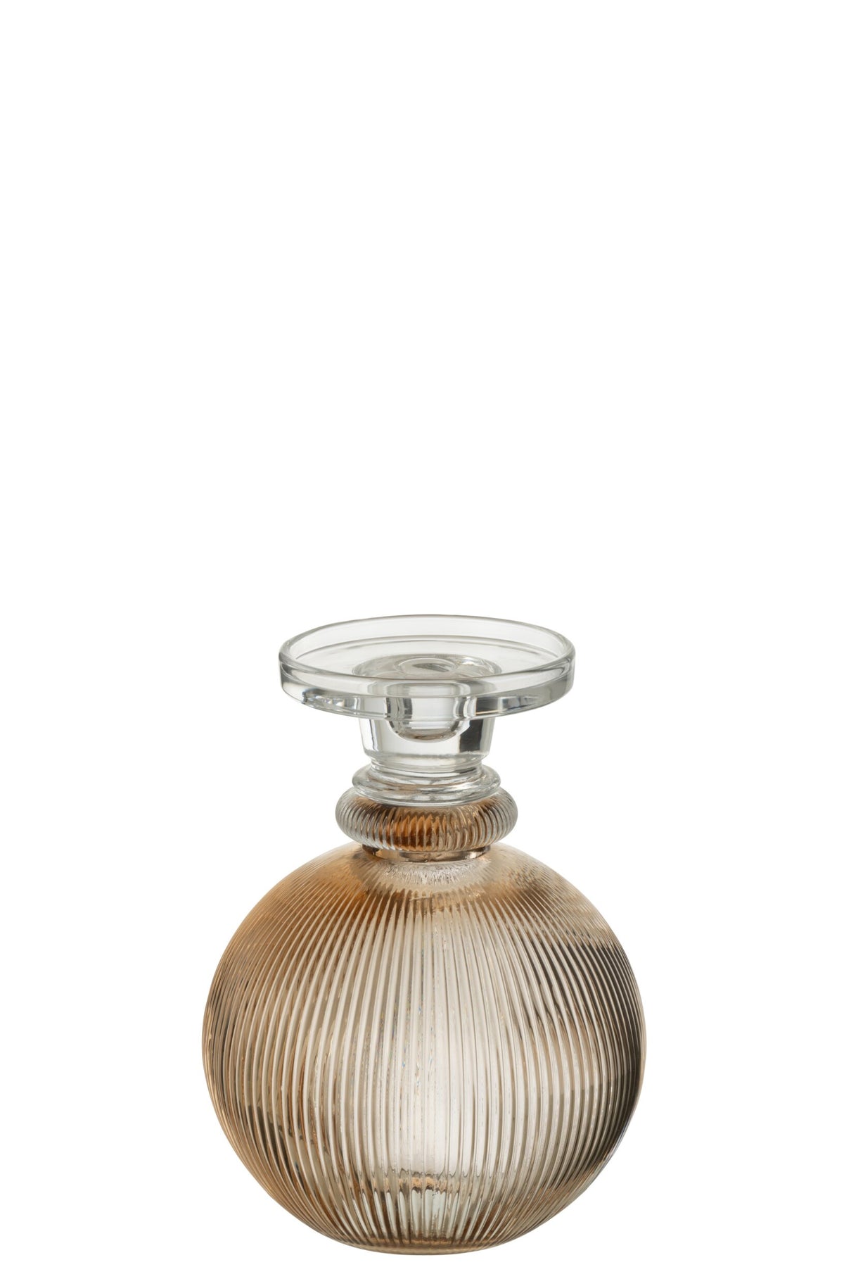 Kandelaar/Vaas Malik Rond Glas Taupe/Transparant