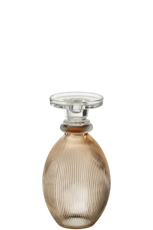 Kandelaar/Vaas Malik Rond Glas Taupe/Transparant