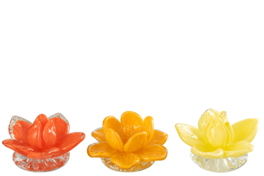Flowers Glass Red/Yellow/Orange Assortment Of 3