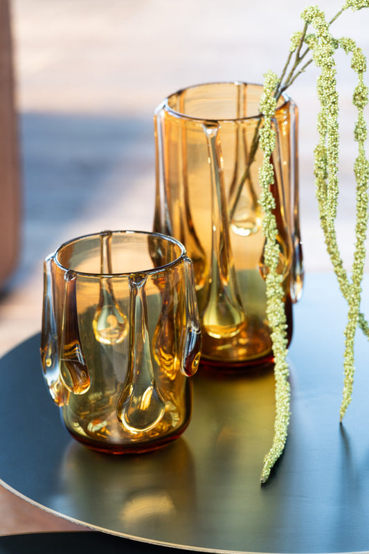 Vase Drippy Glass Amber Small