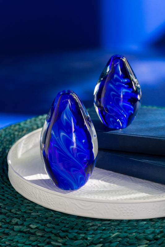 Paperweight Polypus Oval Glass Transparent/Blue Small
