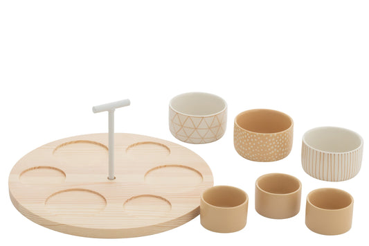 Tapas tableware 6 sets + wooden tray window box cream/white