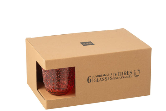 Set van 6 drinkglas kunststof rood
