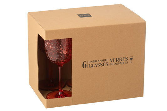 Set van 6 wijnglas kunststof rood