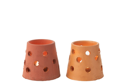 Theelichthouder Gaia Smal Klei/Glas Rood/Bruin Assortiment Van 3