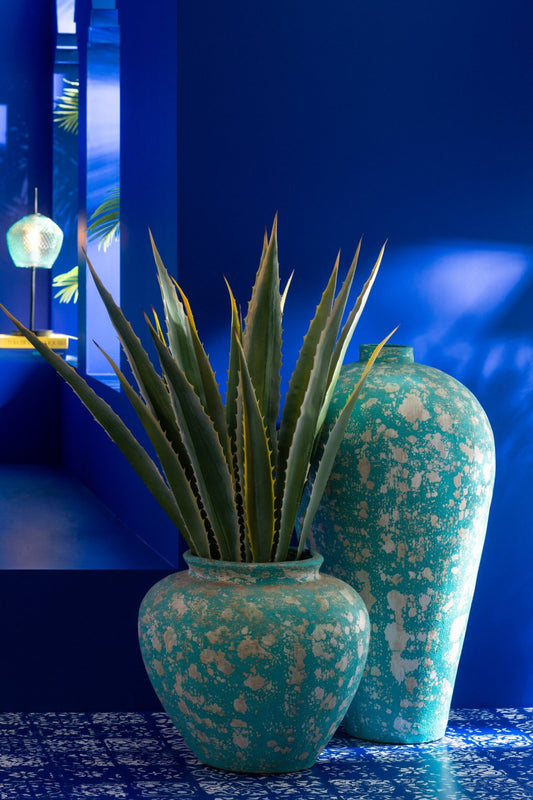 Flowerpot Antique Round Cement Azur