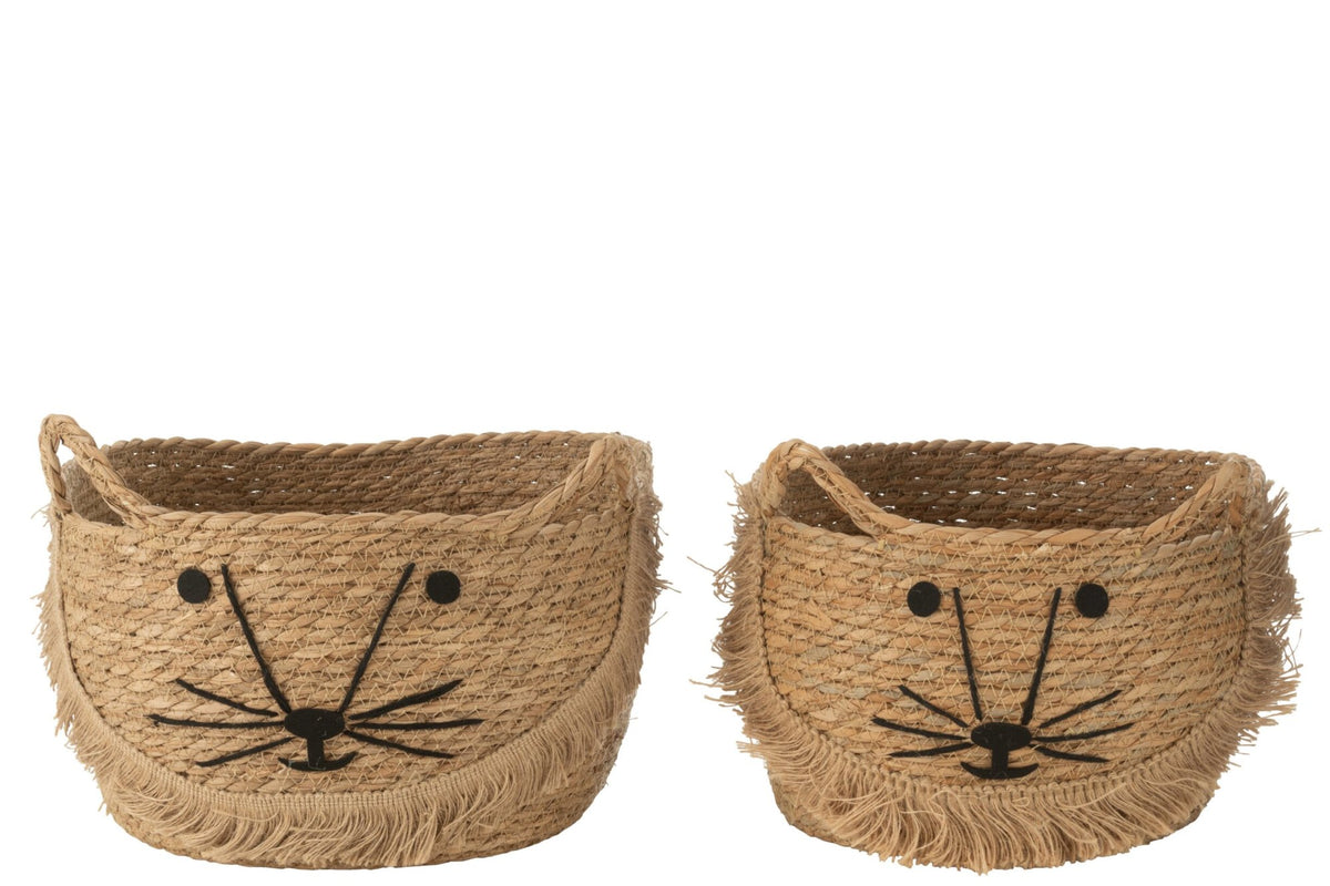 Set of 2 natural/black wicker cat baskets