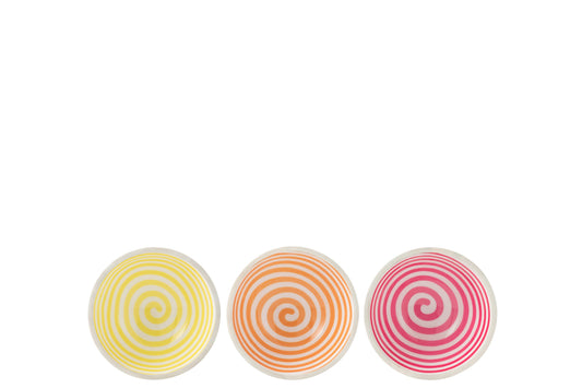 Kom spiraal mango hout roze/oranje/geel medium assortiment van 3