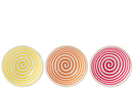 Kom spiraal mango hout roze/oranje/geel groot assortiment van 3