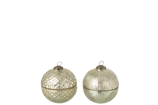 Geurkaars Kerstbal Glas Zilverkleurig Small Assortiment Van 2