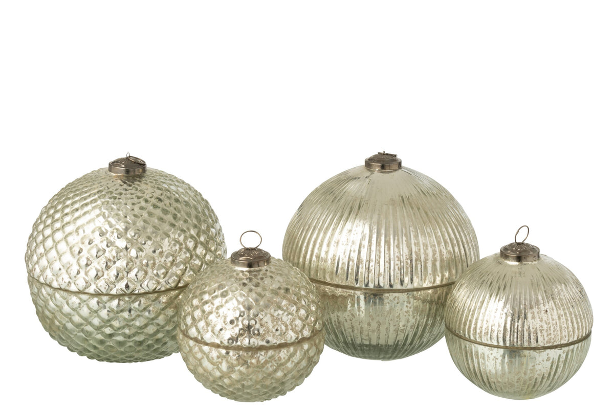 Geurkaars Kerstbal Glas Zilverkleurig Large Assortiment Van 2