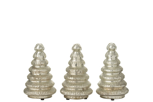 Box Of 3 Tree LED Ribbed Glass Silver Colored