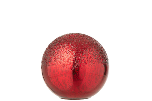 Ball LED Crackled Glass Christmas Red Small