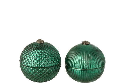 Geurkaars Kerstbal Glas Groen Large Assortiment Van 2
