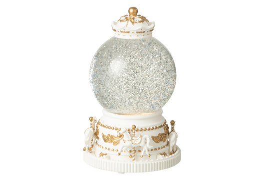 Water Globe Horses Plastic White/Gold Colored