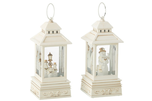 Water Globe Lantern Snowman Plastic White Assortment Of 2