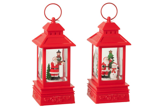 Water Globe Lantern Santa Claus Plastic Christmas Red Assortment Of 2