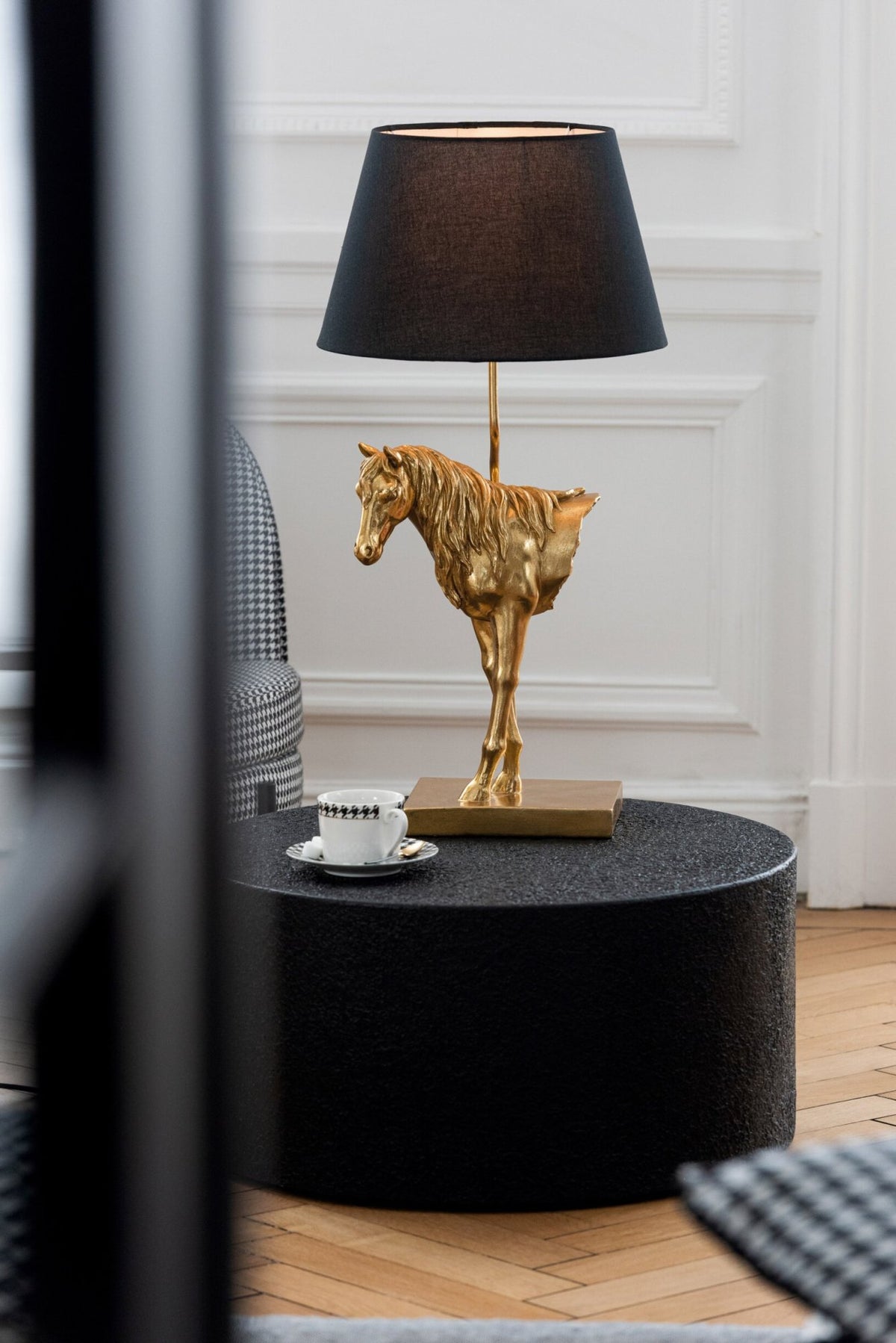Table lamp horse head polyresin gold-colored/black