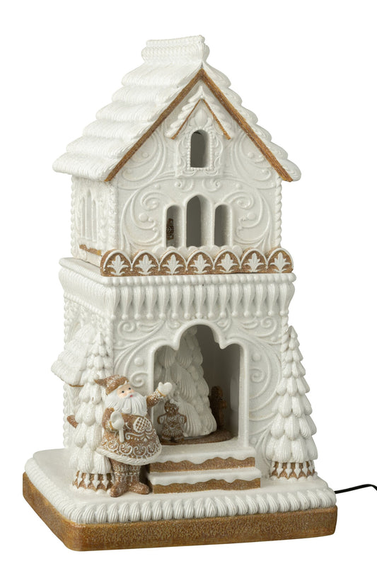 Gingerbread LED House + Santa Claus Limepowder Beige/White