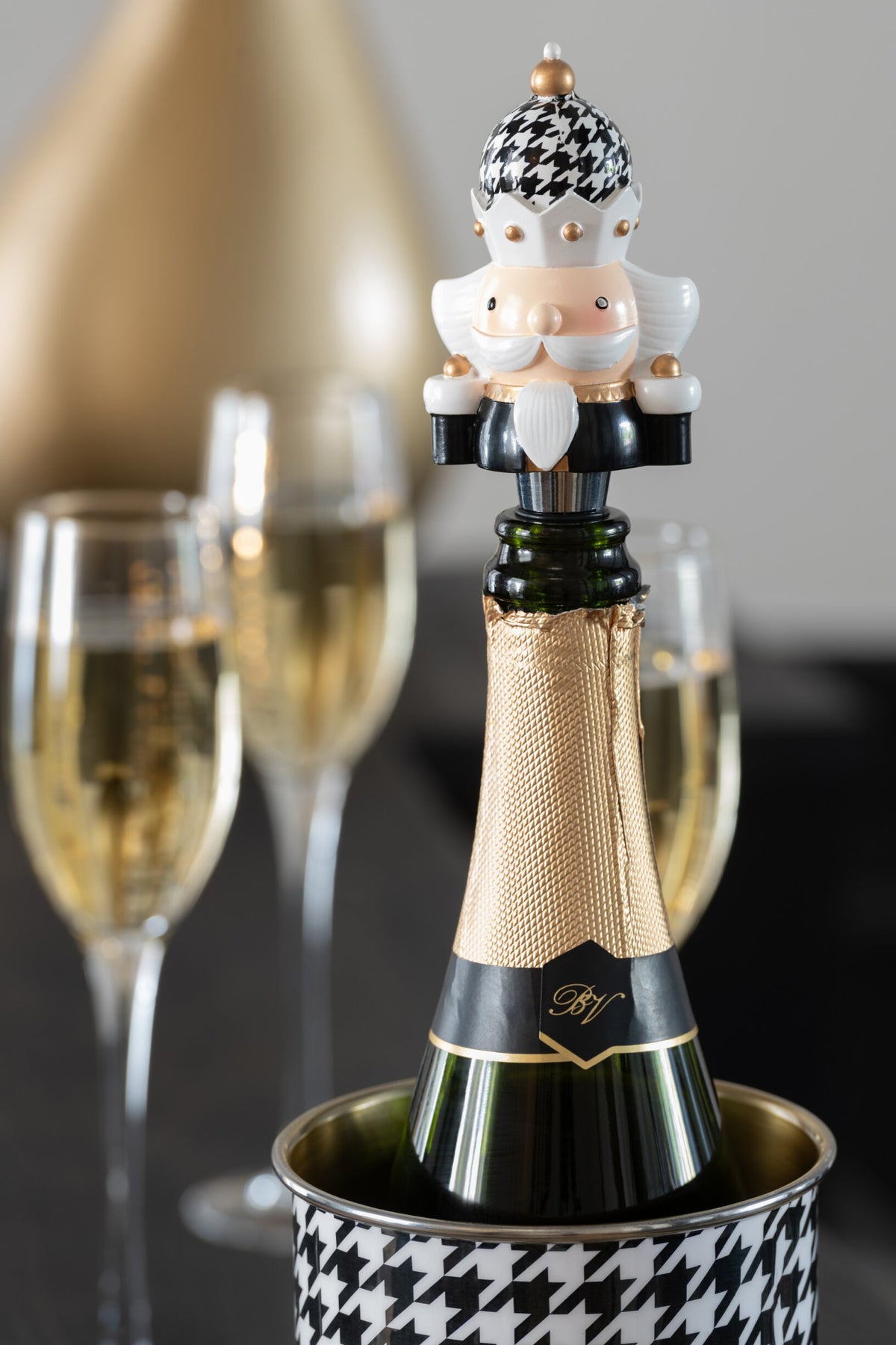 Set van 3 fles stop Pied-de-poule kalkpoeder zwart/wit