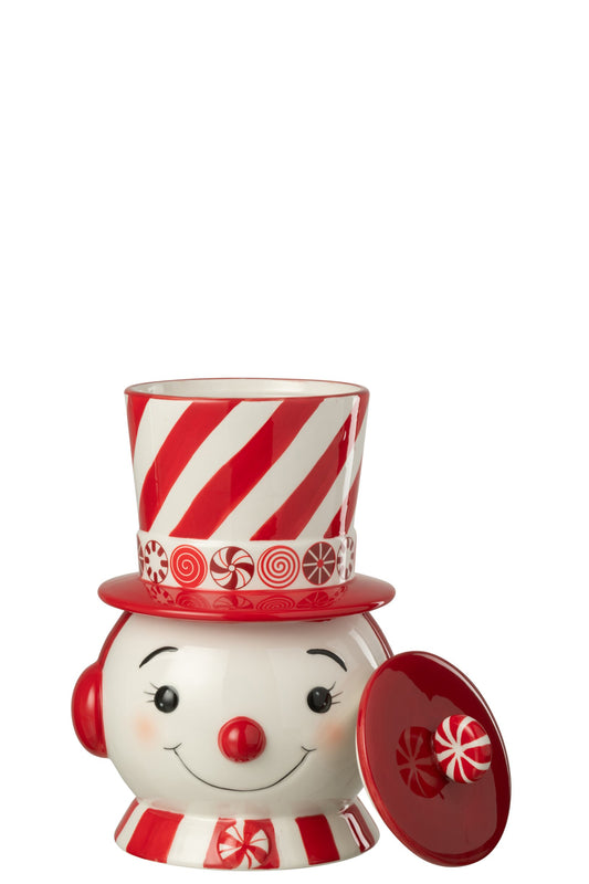 Jar Decorative Snowman + Hat Dolomite Christmas Red/White