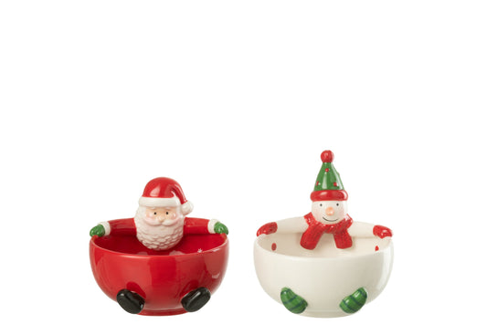 Kom kerstman + sneeuwpop Dolomite meerkleurig assortiment van 2
