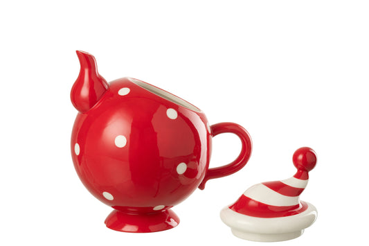 Theepot kerst hoed Dolomite kerst rood/wit