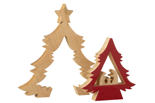 Nativity In Tree + Star Mango Wood Christmas Red/Natural
