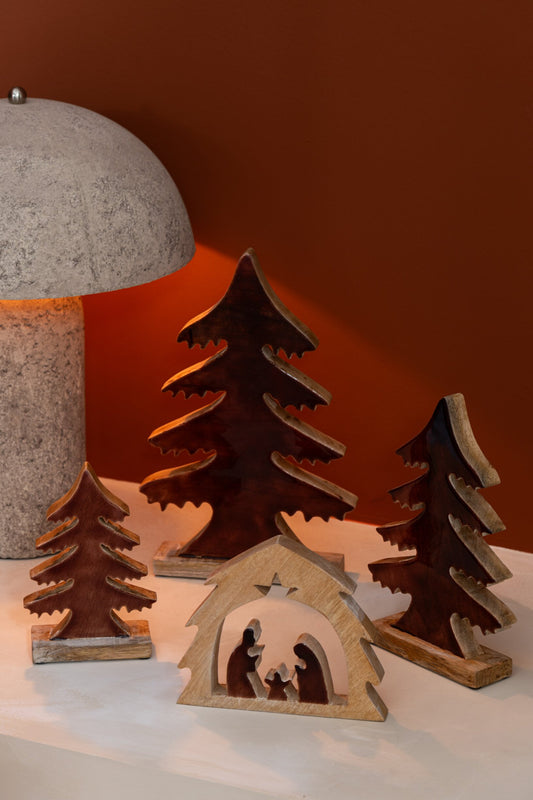 Pine Tree On Base Mango Wood Natural/Brown Medium