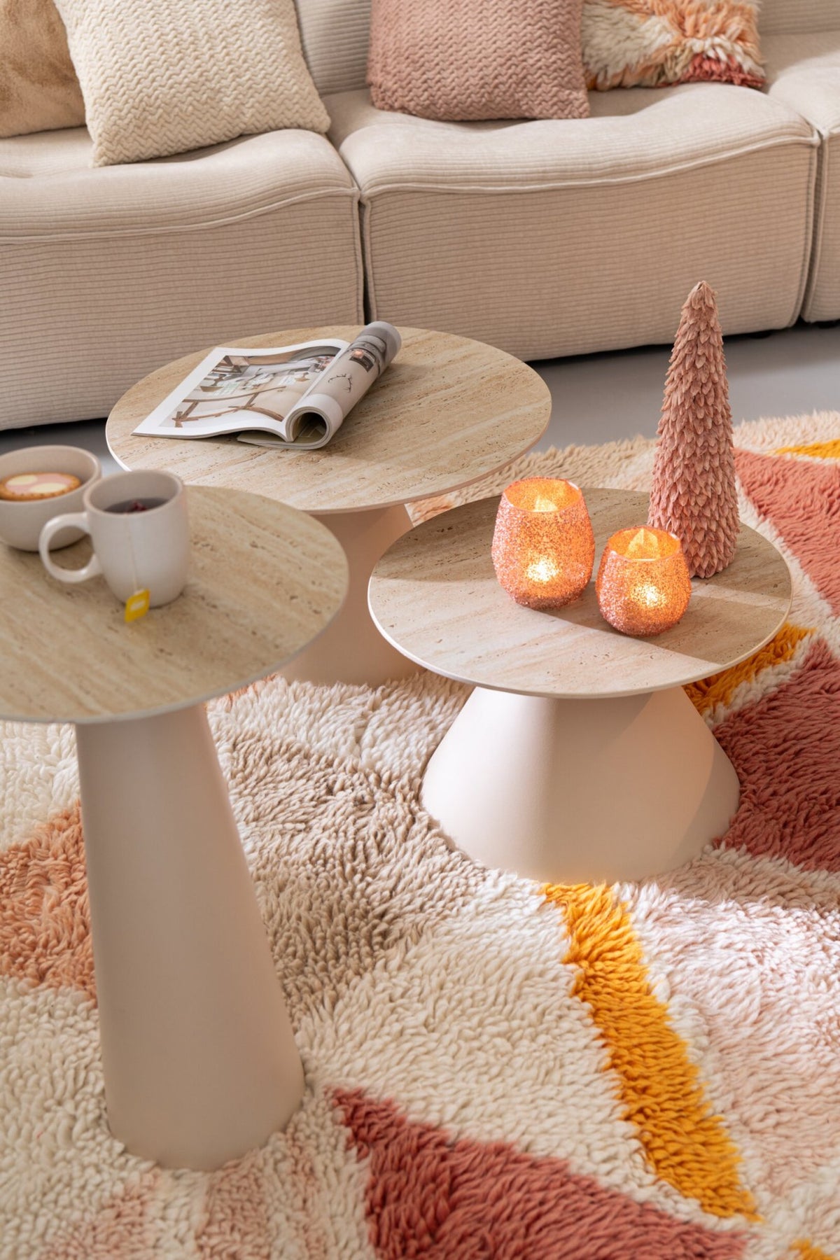 Set Of 2 Side Table Cone Iron Ecru/Beige