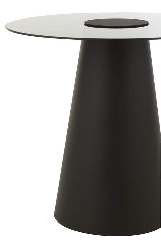 Side Table Glass Flat Cap Cone Iron Black