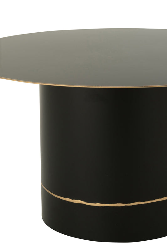 Coffee Table Cyll Base With Golden Border Round Iron Black/Gold Colored Small