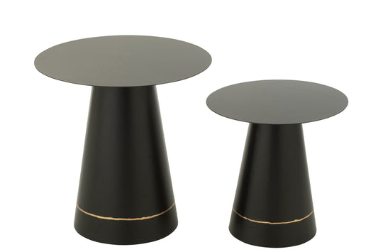 Set Of 2 Side Table Iron Black/Gold Colored