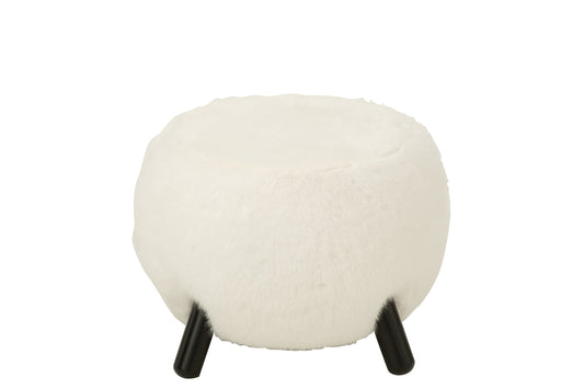 Stool Fur With Wooden Legs Wood White