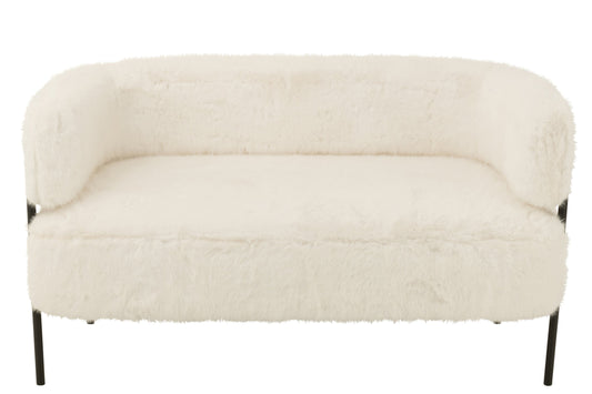 2 Seater Sofa Fur With Metal Legs Wood White