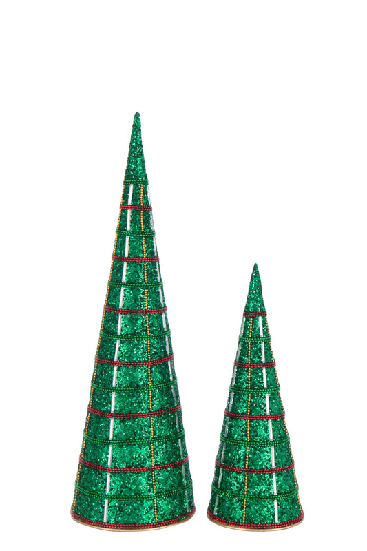 Set Of 2 Cone Iron/Beads Emerald Green