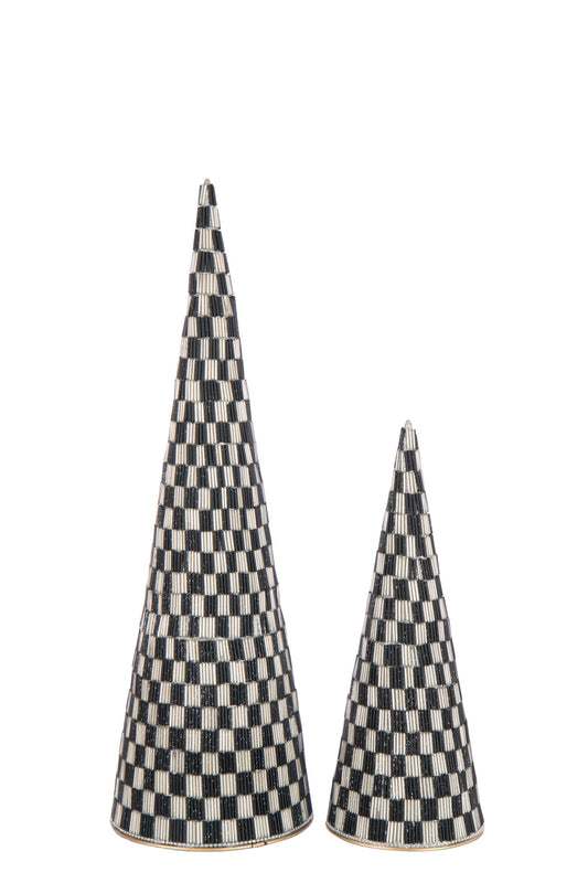 Set Of 2 Cone Iron/Glass Black/Ecru