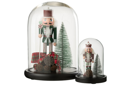 Decorative Bell Jar Nutcracker Glass Christmas Red/Dark Green Large