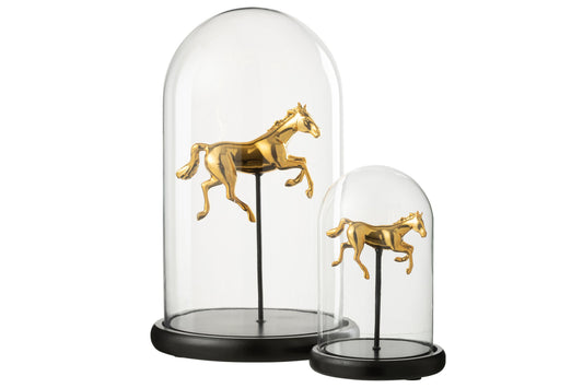 Decorative Bell Jar Horse Glass Gold Colored/Black Large