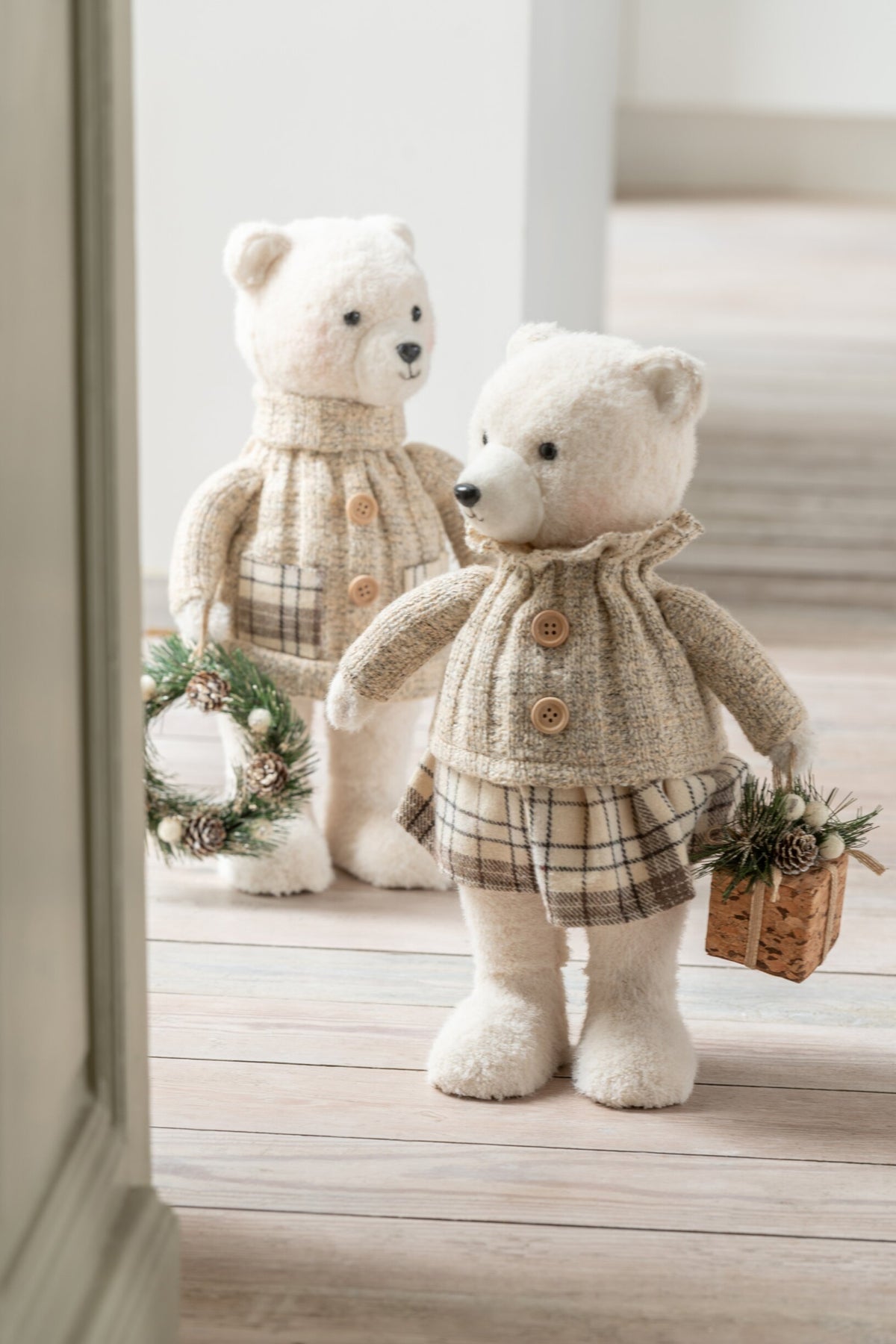 Bear Boy/Girl Polyester Ecru/Beige Assortment Of 2