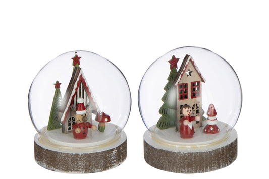Ball LED House Plywood White/Christmas Red Assortment Of 2
