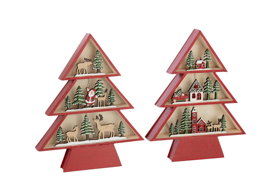 Tree LED Plywood Christmas Red Assortment Of 2