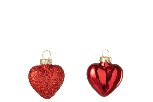 Box Of 12 Hanger Heart Glass Red