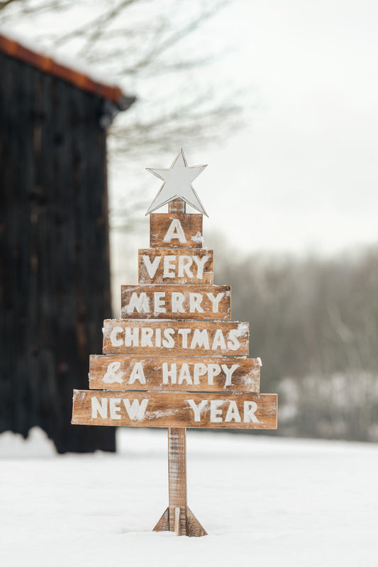 Christmas Tree Star Albasia Wood Natural/White