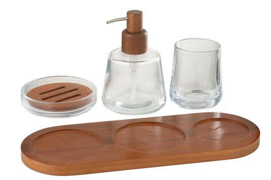 Soap Dispenser On Tray Glass Dark Brown/Transparent