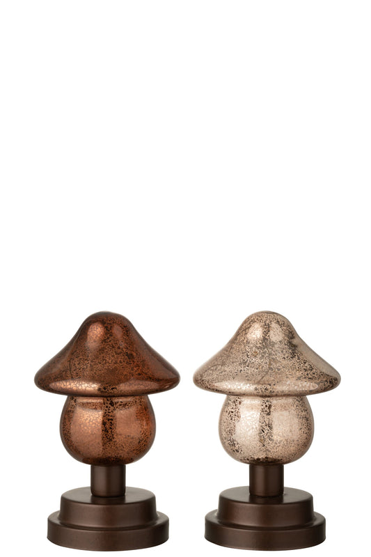 Mushroom LED On Base Glass Brown/Champagne Colored Large Assortment Of 2