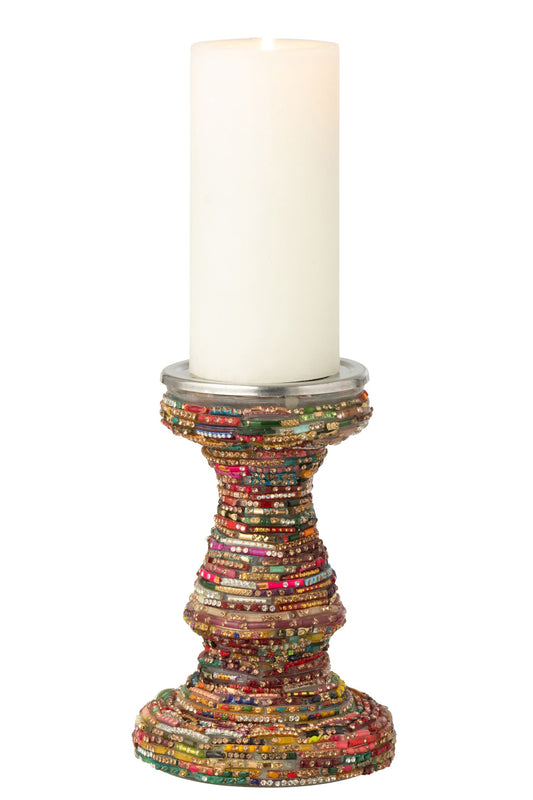 Kandelaar Kralen Glas Roze/Goudkleurig