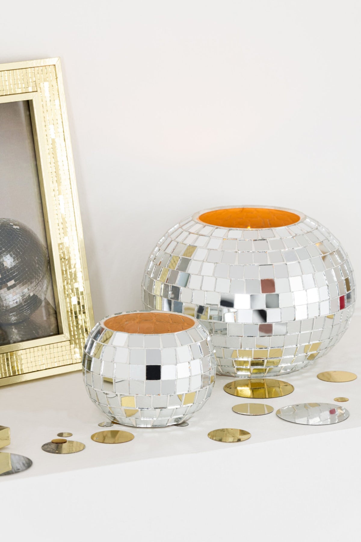 Theelichthouder Bal Mozaïek Glas Zilverkleurig