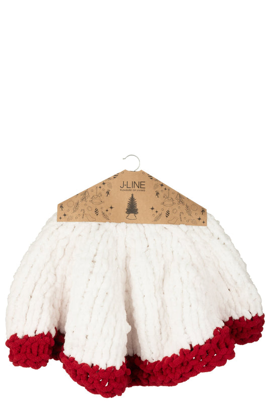 Christmas Tree Skirt Knitted Polyester White/Christmas Red